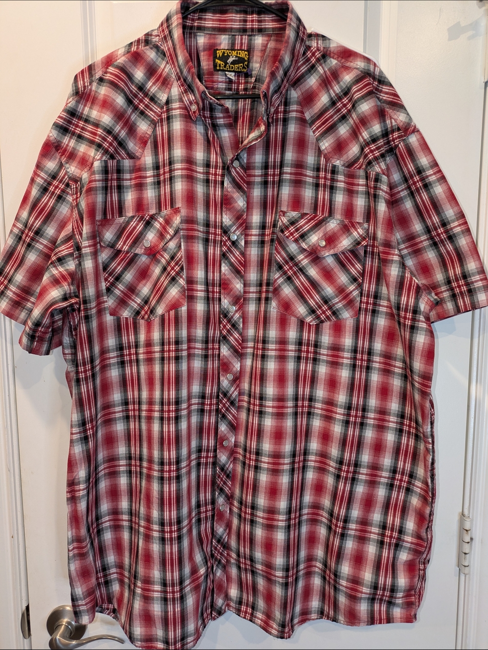 Wyoming Traders Pearl Snap Shirt XXL Red Plaid Western Cowboy Short Sleeve